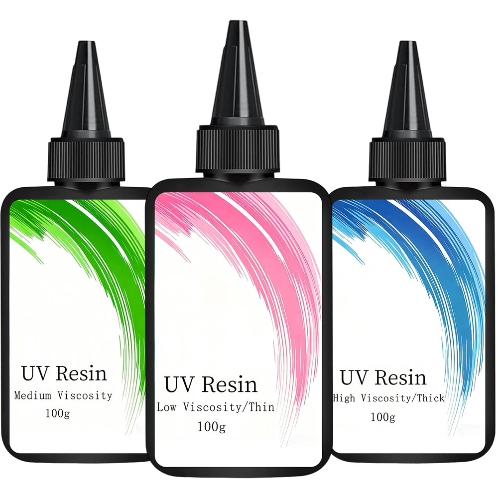 100g Medium Low High Viscosity UV Resin Glue, rigid ultraviolet transparent UV resin, fast curing UV light curing resin glue for