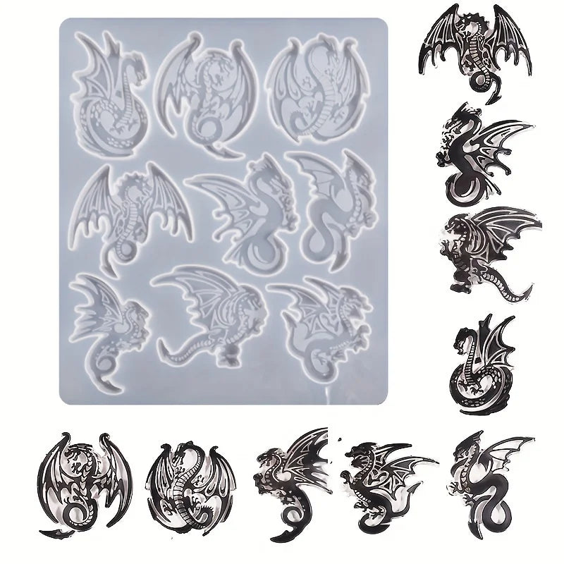1pc DIY Epoxy Resin Dragon And Phoenix Pattern Necklace Keychain Silicone Mold Jewelry Pendant Drop Glue Mold