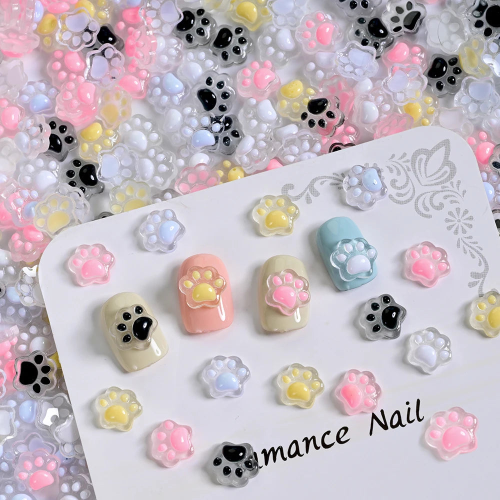 50Pcs 3D Luminous Cat's Paw Nail Charms Cute Resin Cat Paws Y2K Nail Art Decorations DIY Hair Clip Crafts Manicure Accessories &