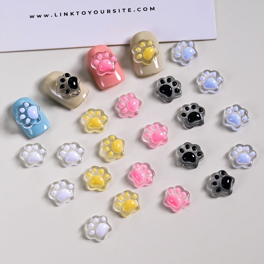 50Pcs 3D Luminous Cat's Paw Nail Charms Cute Resin Cat Paws Y2K Nail Art Decorations DIY Hair Clip Crafts Manicure Accessories &
