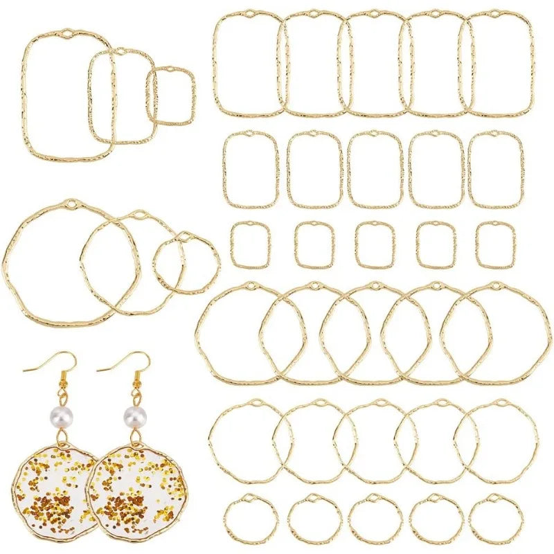 48Pcs 2 Styles Open Back Bezel Pendants Geometric Hollow Frame Rectangle Ring Charms for DIY UV Resin Pressed Flower Jewelry
