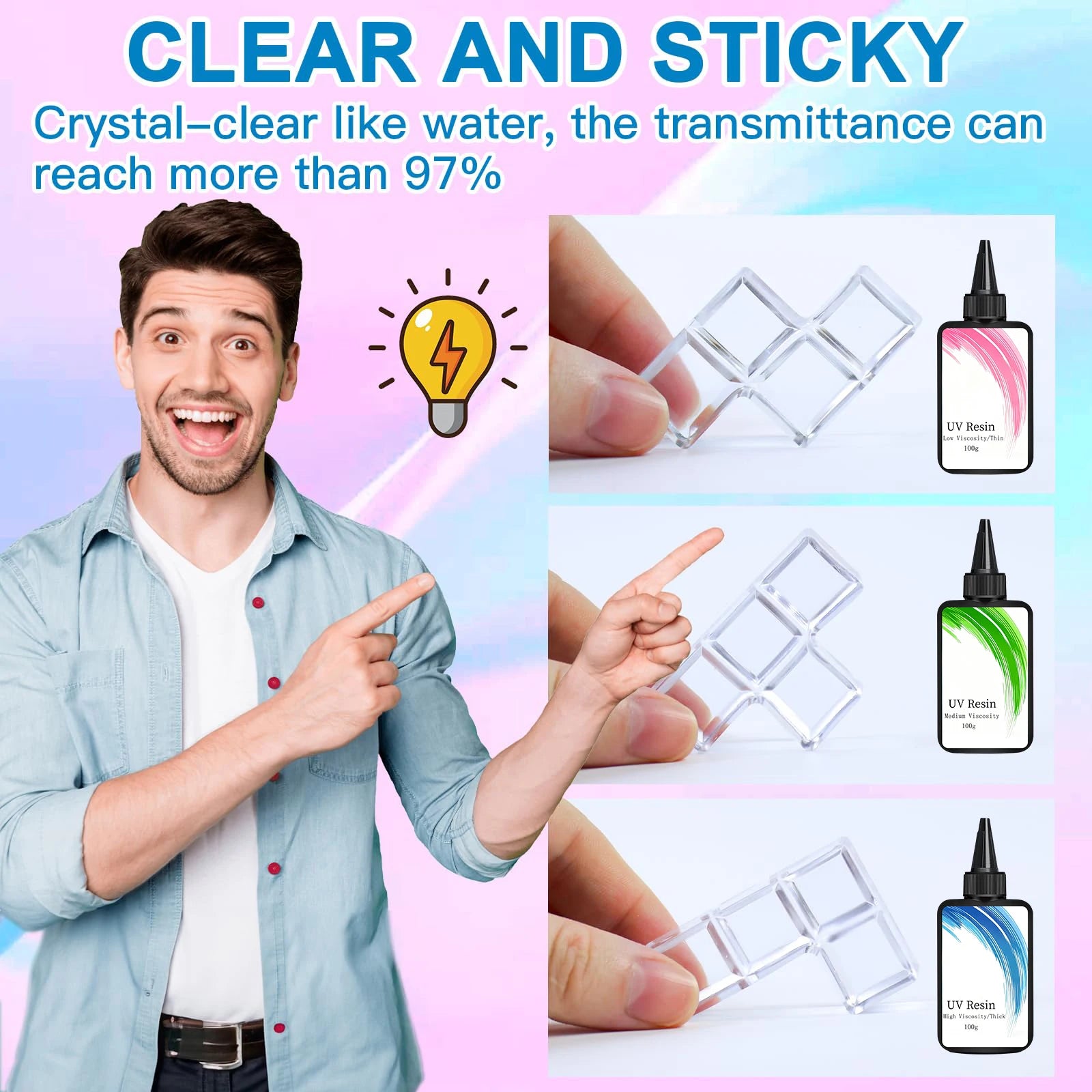 100g Medium Low High Viscosity UV Resin Glue, rigid ultraviolet transparent UV resin, fast curing UV light curing resin glue for