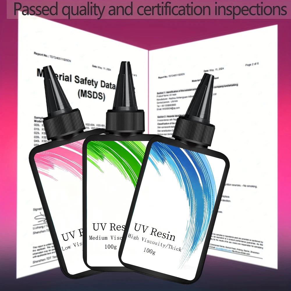 100g Medium Low High Viscosity UV Resin Glue, rigid ultraviolet transparent UV resin, fast curing UV light curing resin glue for