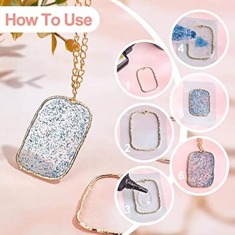 48Pcs 2 Styles Open Back Bezel Pendants Geometric Hollow Frame Rectangle Ring Charms for DIY UV Resin Pressed Flower Jewelry