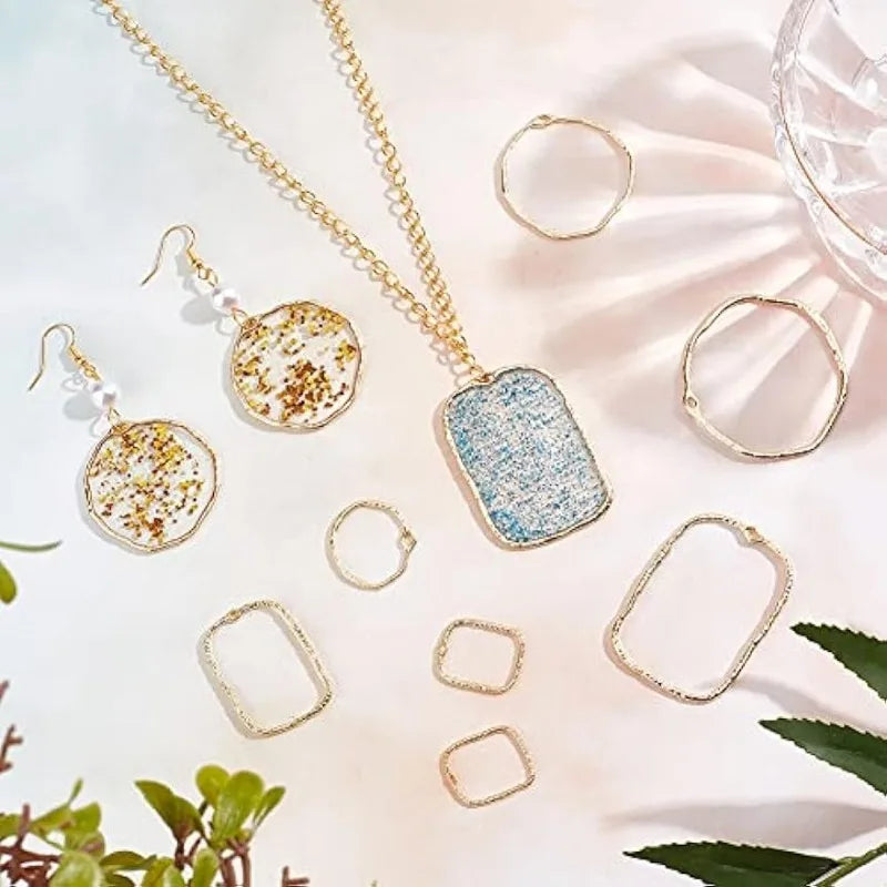 48Pcs 2 Styles Open Back Bezel Pendants Geometric Hollow Frame Rectangle Ring Charms for DIY UV Resin Pressed Flower Jewelry