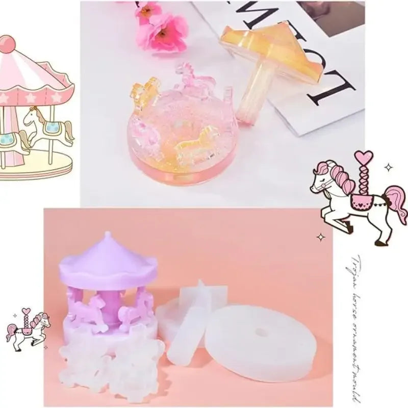 Carousel Resin Epoxy Molds Silicone Kit Merry Go Round Casting Mold for Epoxy Resin DIY Decoration Crafts Desktop Ornament Home