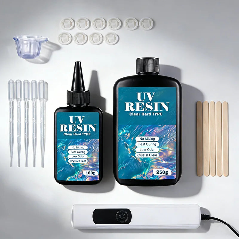 UV Resin Kit with Light Upgraded Hard Type Crystal Clear Ultraviolet Curing UV Resin for Craft DIY Jewelry Making Molds Casting
