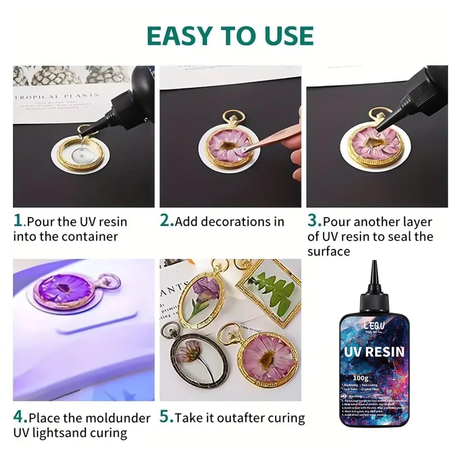 100g UV Resin Clear,Hard,Upgraded Crystal Clear Epoxy Resin Up Premixed UV Cure Resin for Craft Jewelry Making