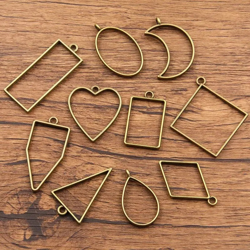 30pcs Metal Geometric Hollow Frame Pendant Charm UV Epoxy Resin Craft Bezel For DIY Jewelry Making Accessories