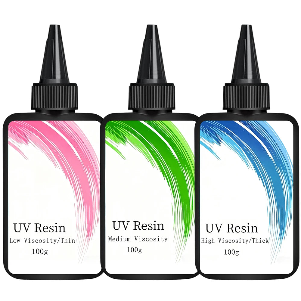 100g Medium Low High Viscosity UV Resin Glue, rigid ultraviolet transparent UV resin, fast curing UV light curing resin glue for