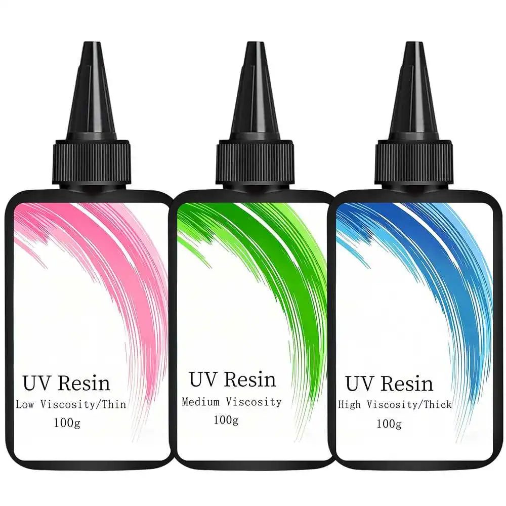 100g Medium Low High Viscosity UV Resin Glue, rigid ultraviolet transparent UV resin, fast curing UV light curing resin glue for