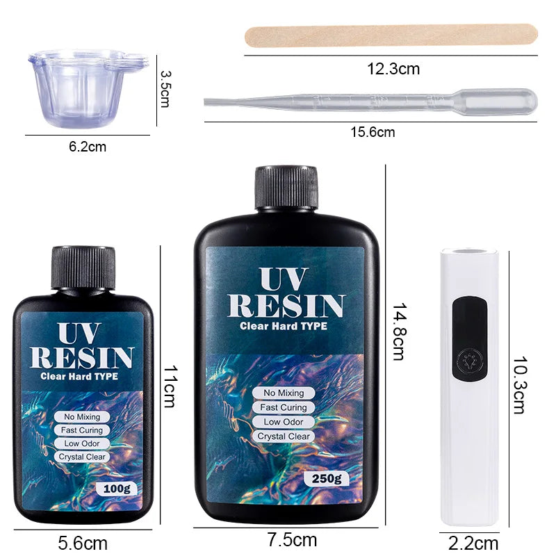 UV Resin Kit with Light Upgraded Hard Type Crystal Clear Ultraviolet Curing UV Resin for Craft DIY Jewelry Making Molds Casting
