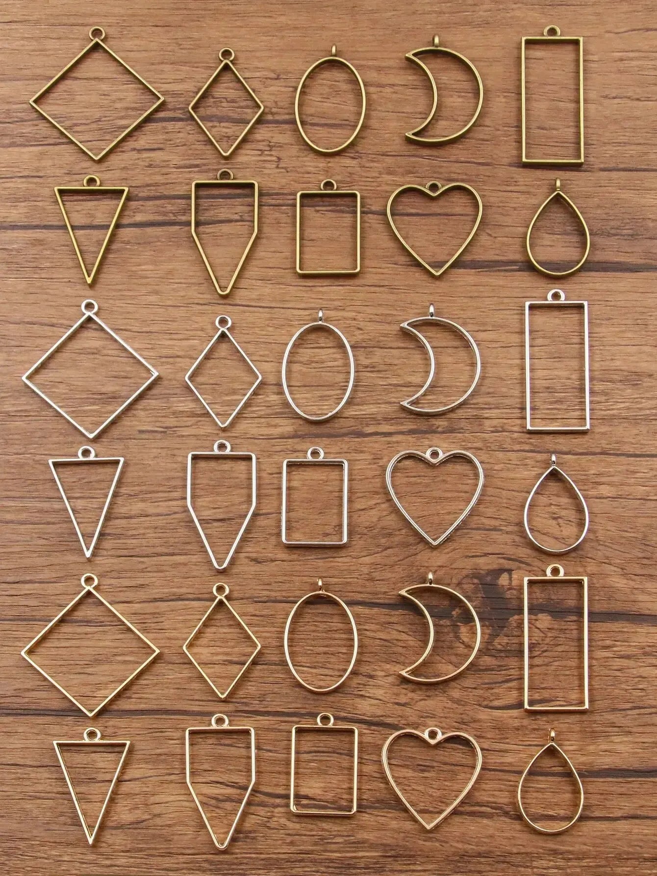 30pcs Metal Geometric Hollow Frame Pendant Charm UV Epoxy Resin Craft Bezel For DIY Jewelry Making Accessories