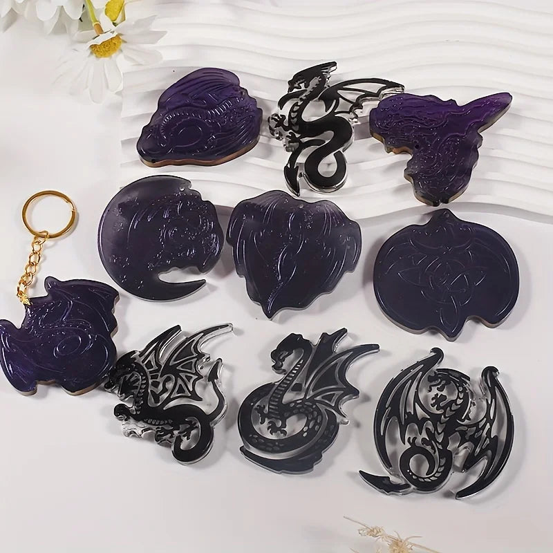 1pc DIY Epoxy Resin Dragon And Phoenix Pattern Necklace Keychain Silicone Mold Jewelry Pendant Drop Glue Mold