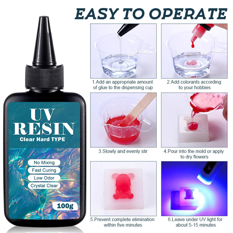 UV Resin Kit with Light Upgraded Hard Type Crystal Clear Ultraviolet Curing UV Resin for Craft DIY Jewelry Making Molds Casting