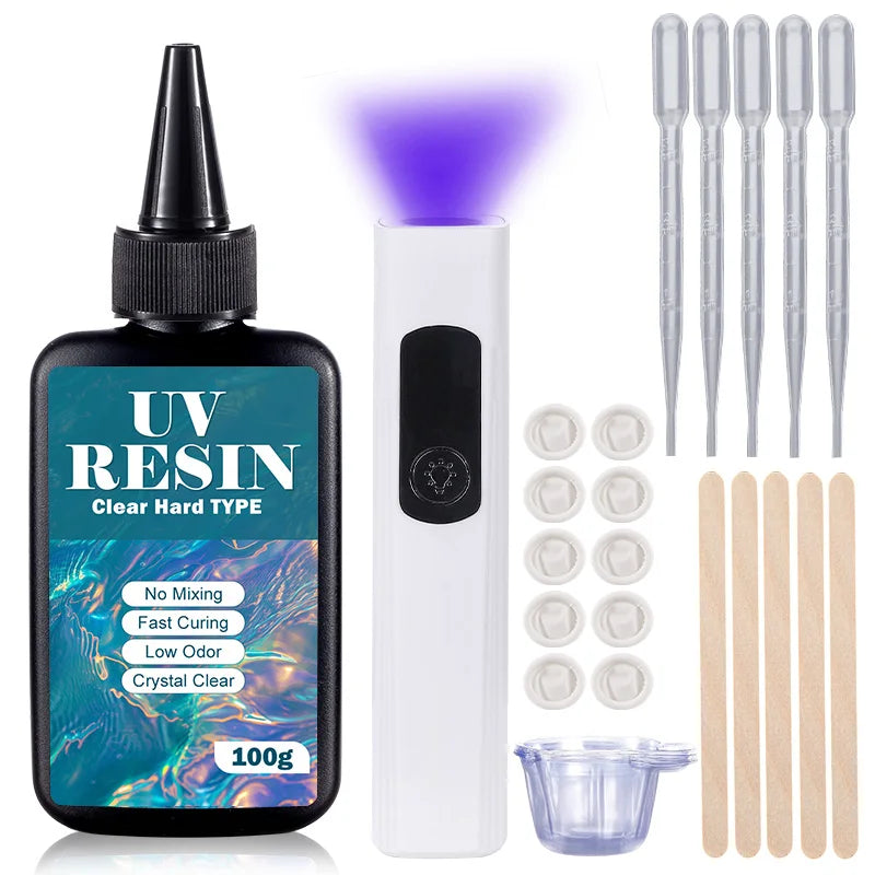 UV Resin Kit with Light Upgraded Hard Type Crystal Clear Ultraviolet Curing UV Resin for Craft DIY Jewelry Making Molds Casting