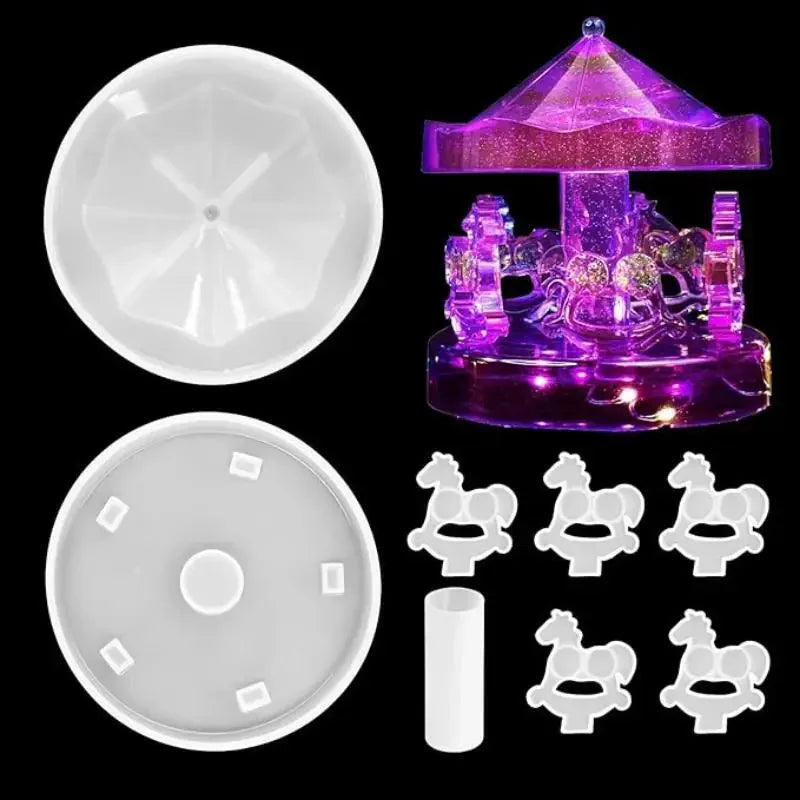 Carousel Resin Epoxy Molds Silicone Kit Merry Go Round Casting Mold for Epoxy Resin DIY Decoration Crafts Desktop Ornament Home