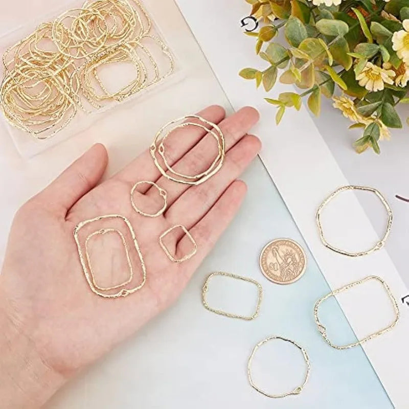 48Pcs 2 Styles Open Back Bezel Pendants Geometric Hollow Frame Rectangle Ring Charms for DIY UV Resin Pressed Flower Jewelry