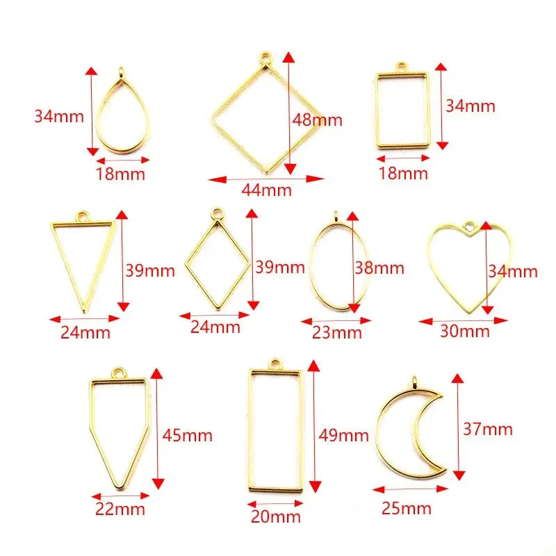 30pcs Metal Geometric Hollow Frame Pendant Charm UV Epoxy Resin Craft Bezel For DIY Jewelry Making Accessories