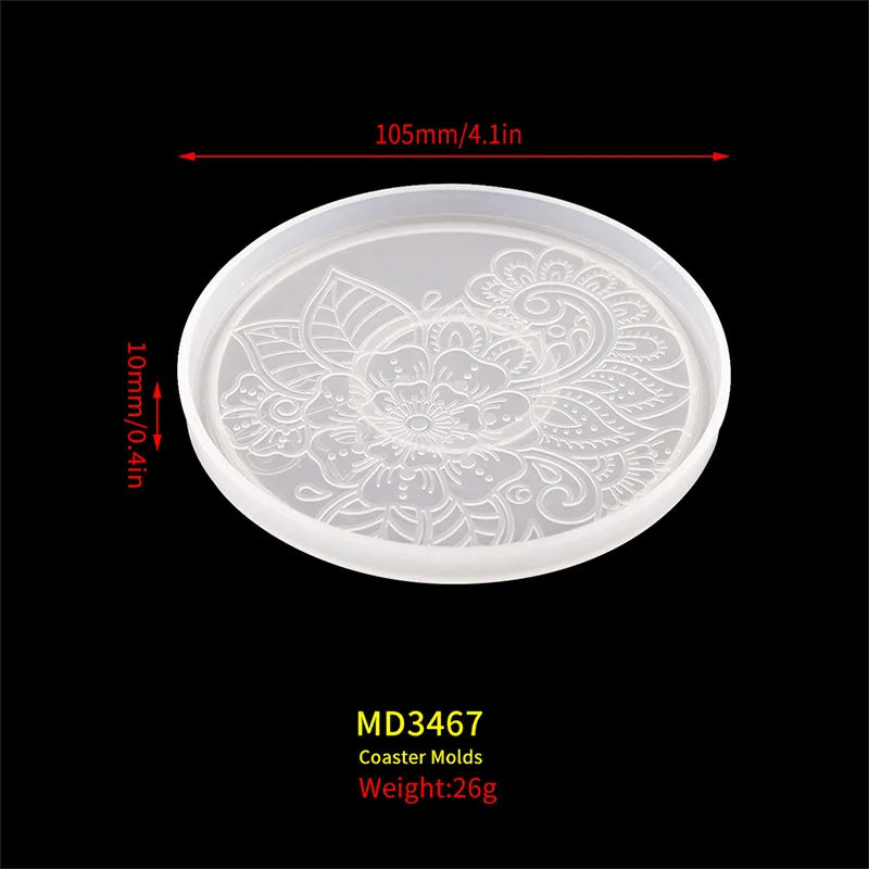 Flower Coaster Silicone Mold Epoxy Resin Crystal Plaster Concrete Mold DIY Round Coffee Wine Glass Tea Coaster Tray Home Decor