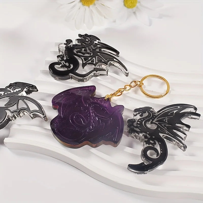 1pc DIY Epoxy Resin Dragon And Phoenix Pattern Necklace Keychain Silicone Mold Jewelry Pendant Drop Glue Mold
