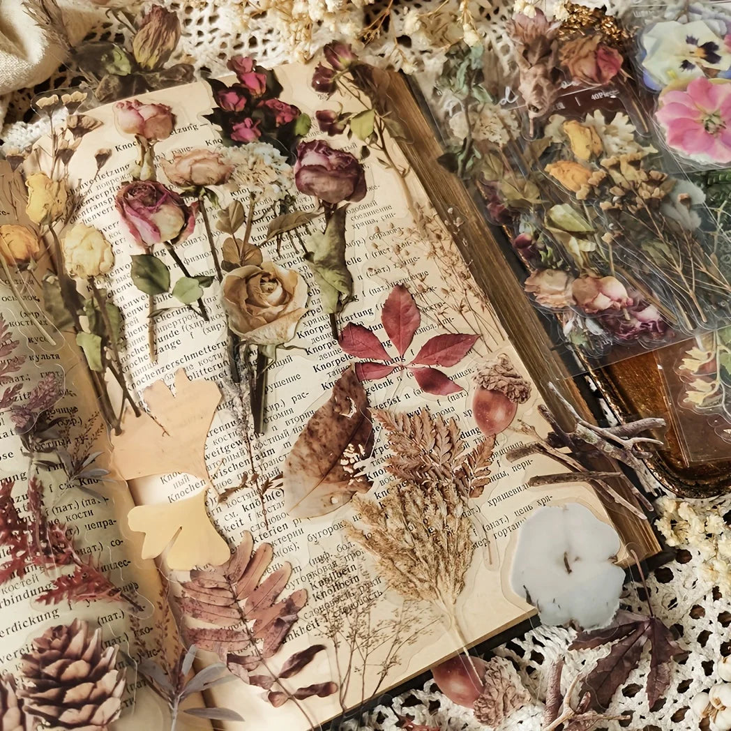 40 pcs Rose Plant PET Stickers Flowers And Leaf Scrapbook Deco Sticker Label Diary stationery Junk Journal Planner Materials