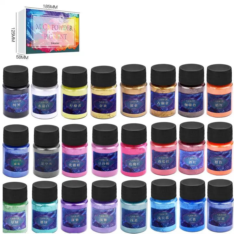 6/24/30Pcs-Set Epoxy Resin Dye Mica Powder Powdered Pigments Set Resin Mica Pearlescent Resin Pearl Box-Packed Micas Colorants